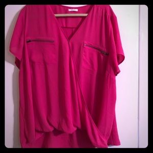 Hot pink wrap front blouse
